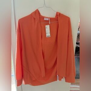 NWT SET OF TWO urban outfitters Orange Hooded Cardigan and pants